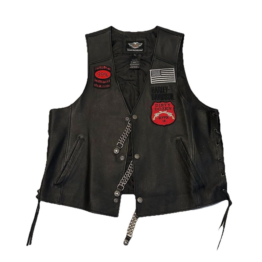 Harley Davidson Genuine Leather Vest Roughnecks Tennessee Chain Biker - XL
